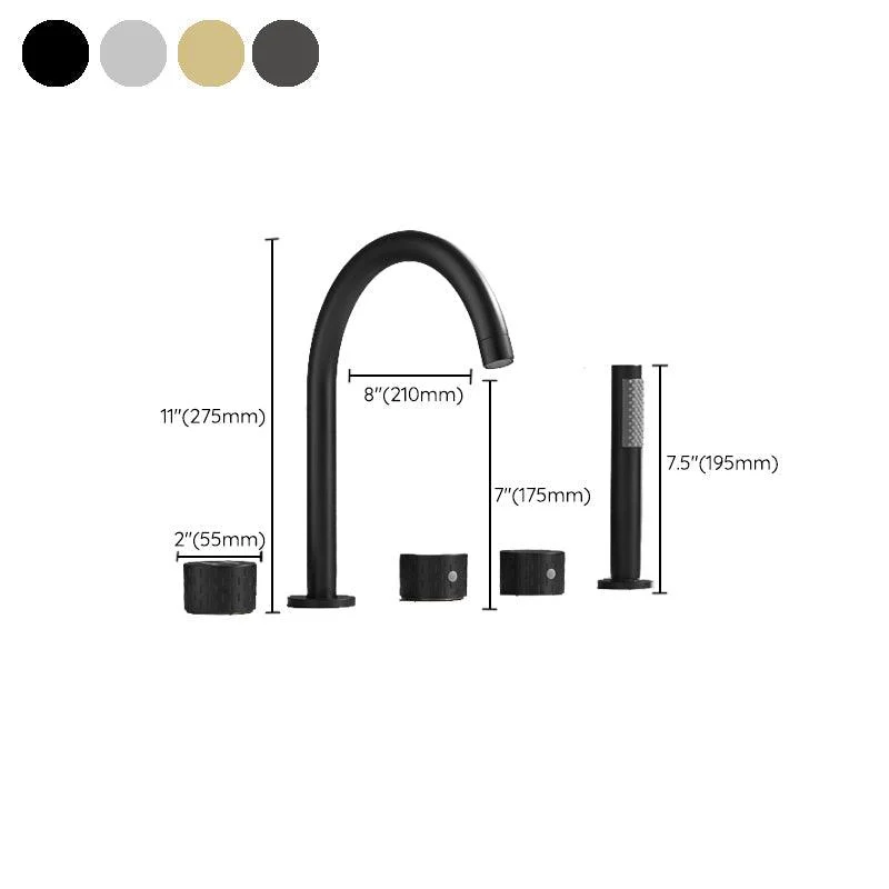 Deck Mounted Copper Roman Tub Tap Low Arc 3 Handles Roman Tub Tap Set -Bathlova