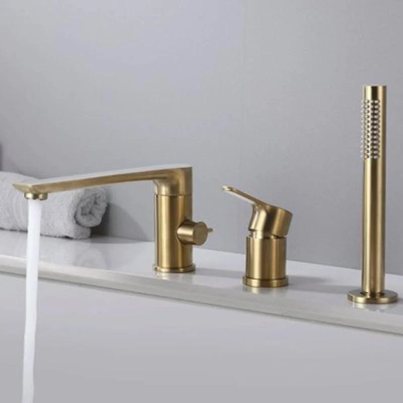 Deck Mounted Copper Roman Tub Tap Low Arc Bathroom Tub Tap Set -Bathlova