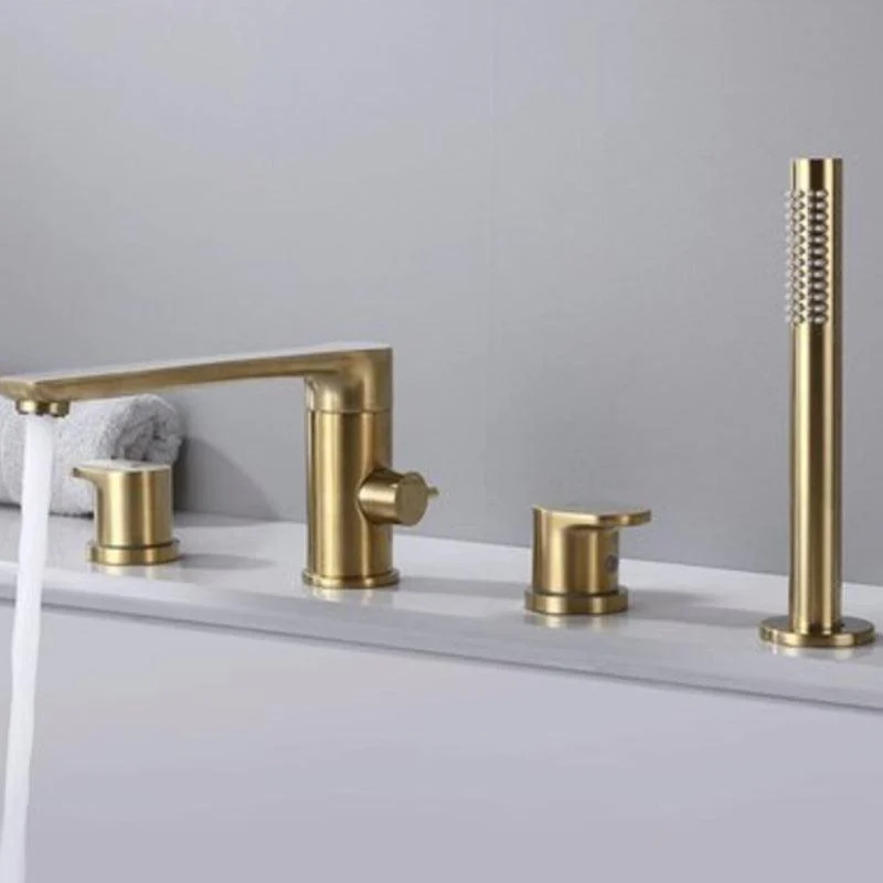 Deck Mounted Copper Roman Tub Tap Low Arc Bathroom Tub Tap Set -Bathlova