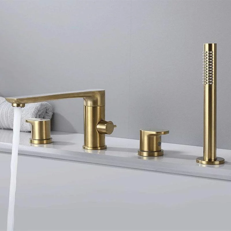 Deck Mounted Copper Roman Tub Tap Low Arc Roman Tub Tap Set with Hand Shower -Bathlova