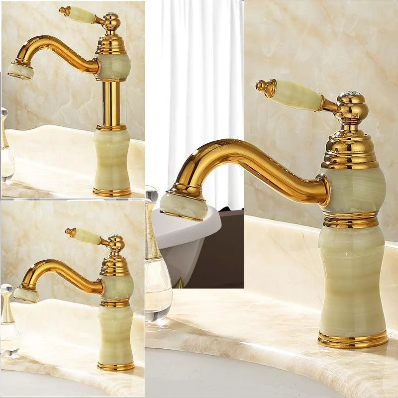 Deck Mounted Copper Tub Tap Low Arc Roman Tub Tap Set with Jade -Bathlova