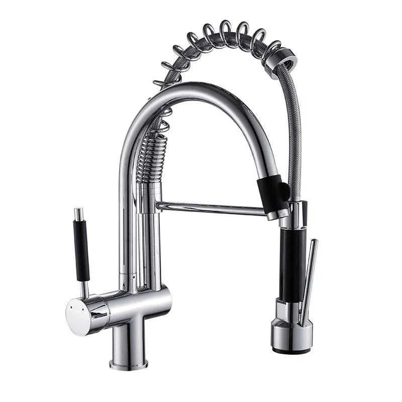 Deck Mounted Dual Spout Pull-Down Kitchen Sink Tap -Bathlova