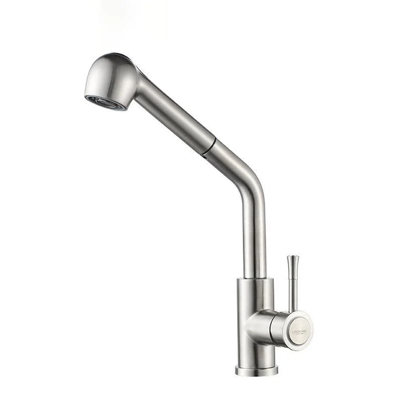 Deck Mounted Kitchen Swivel Spout Sprayer Brushed Nickel Tap -Bathlova