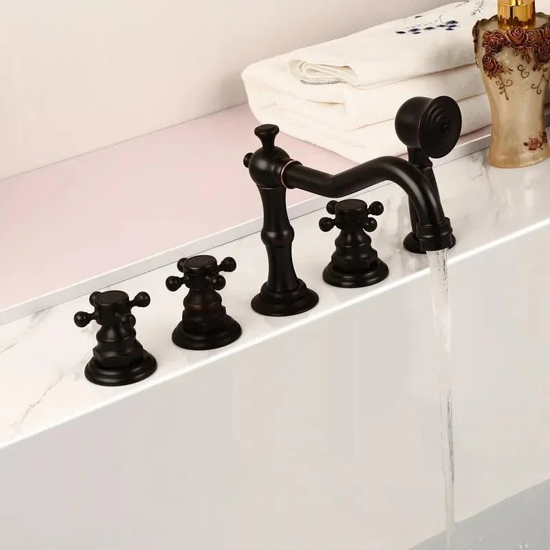 Deck Mounted Roman Triple Cross Handle Bathtub Tap with Handshower -Bathlova