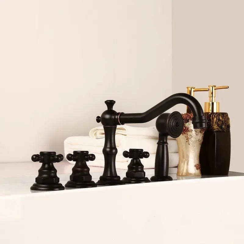 Deck Mounted Roman Triple Cross Handle Bathtub Tap with Handshower -Bathlova