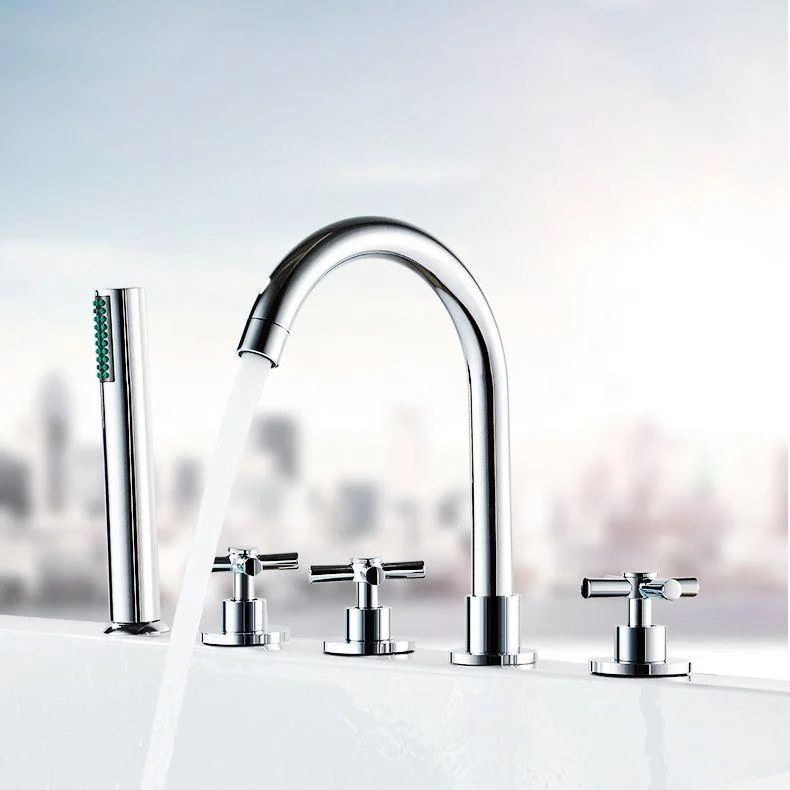 Deck Mounted Roman Tub Tap Low Arc Roman Tub Tap Set with Hand Shower -Bathlova