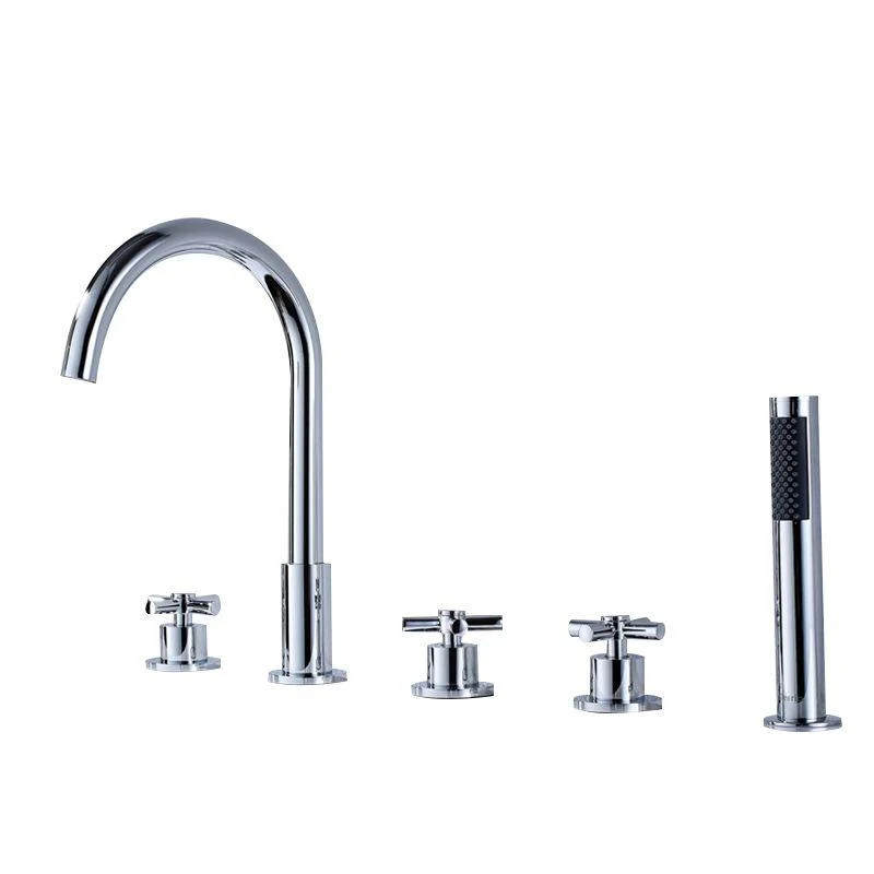 Deck Mounted Roman Tub Tap Low Arc Roman Tub Tap Set with Hand Shower -Bathlova