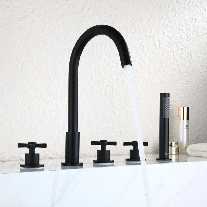 Deck Mounted Roman Tub Tap Low Arc Roman Tub Tap Set with Hand Shower -Bathlova