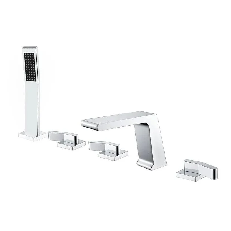 Deck Mounted Solid Brass Waterfall Bathtub Tap with Handshower in Polished Chrome -Bathlova