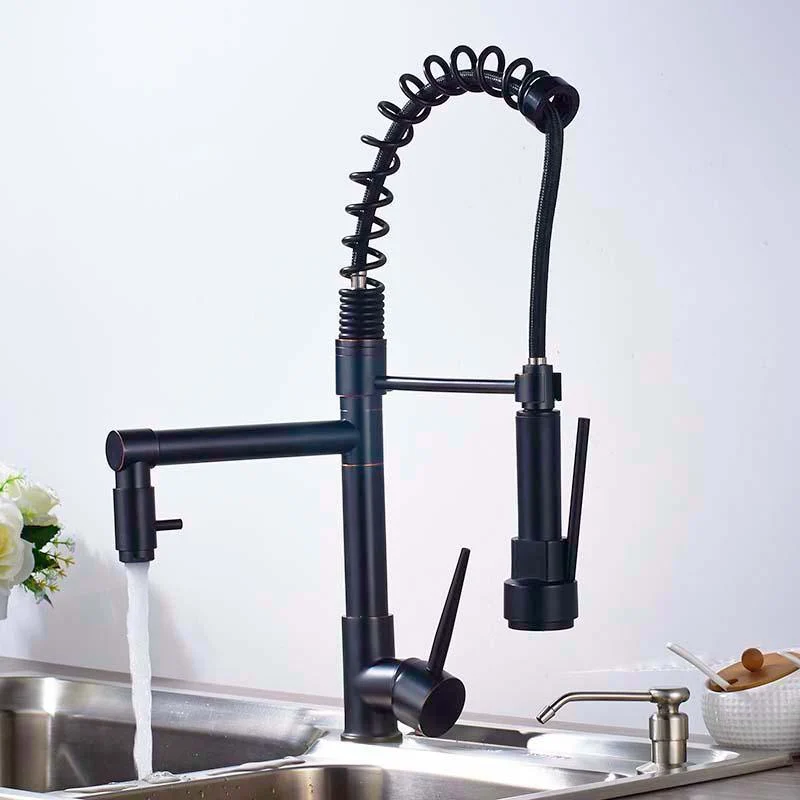 Deck Mounted Spring Pull Down Kitchen Tap with LED Light -Bathlova