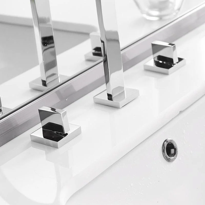 Deck Mounted Square Bathroom Sink Taps 3 Hole Double Handle Tap -Bathlova