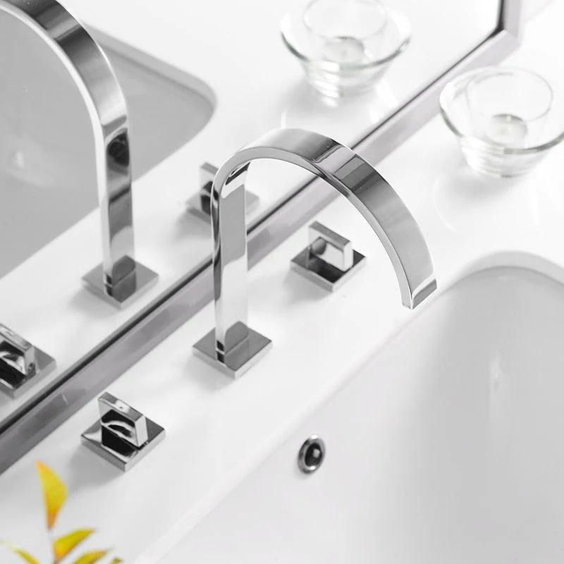 Deck Mounted Square Bathroom Sink Taps 3 Hole Double Handle Tap -Bathlova