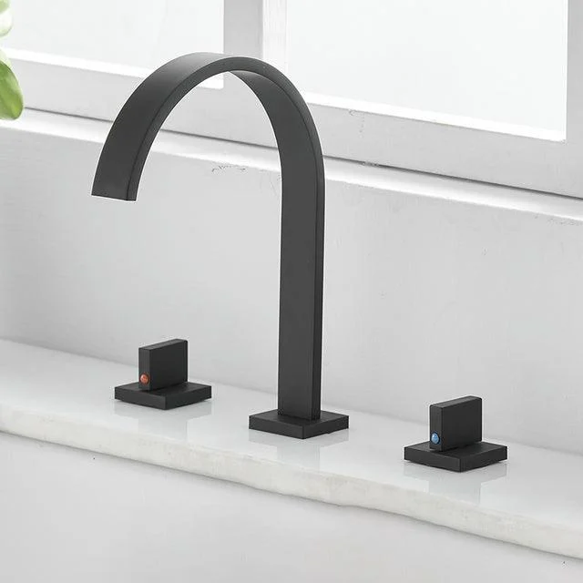 Deck Mounted Square Bathroom Sink Taps 3 Hole Double Handle Tap -Bathlova