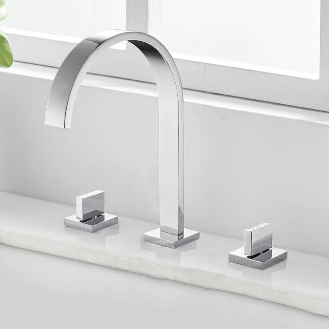 Deck Mounted Square Bathroom Sink Taps 3 Hole Double Handle Tap -Bathlova