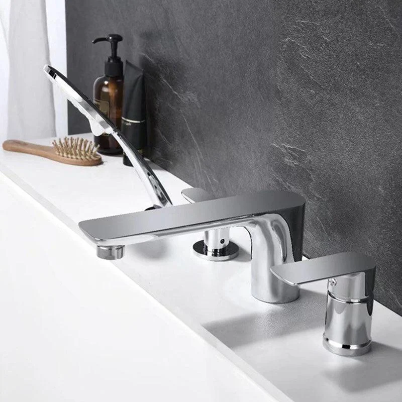 Deck Mounted Tub Filler Copper Lever Handle Low Arc Handshower Tub Filler -Bathlova