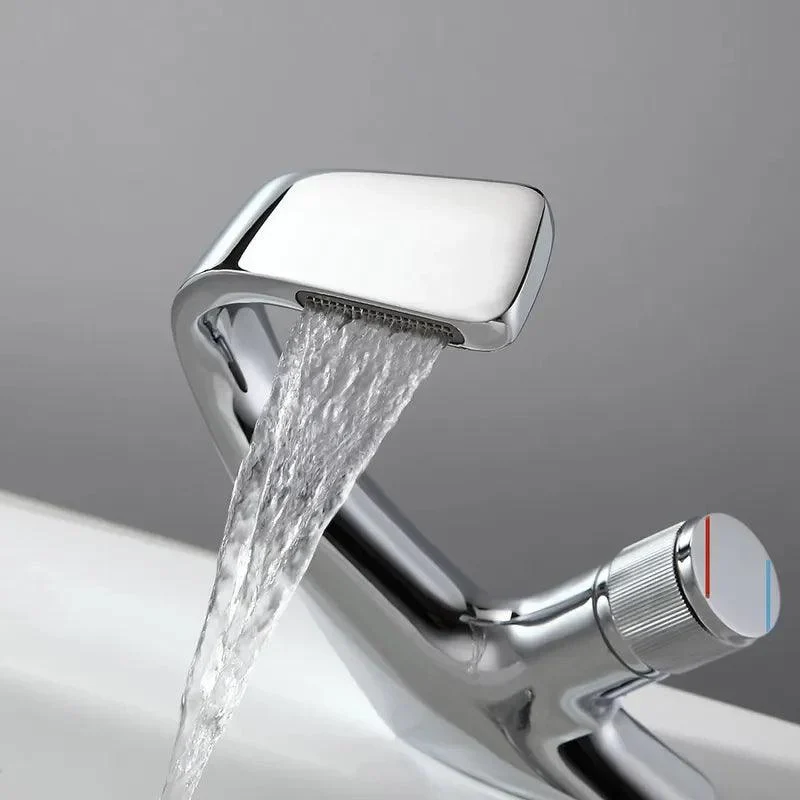 Deck Mounted Waterfall Bathroom Tap with Single Handle Polished Chrome -Bathlova