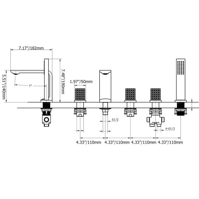 Deck Mounted Widespread Bathtub Tap with Handshower -Bathlova