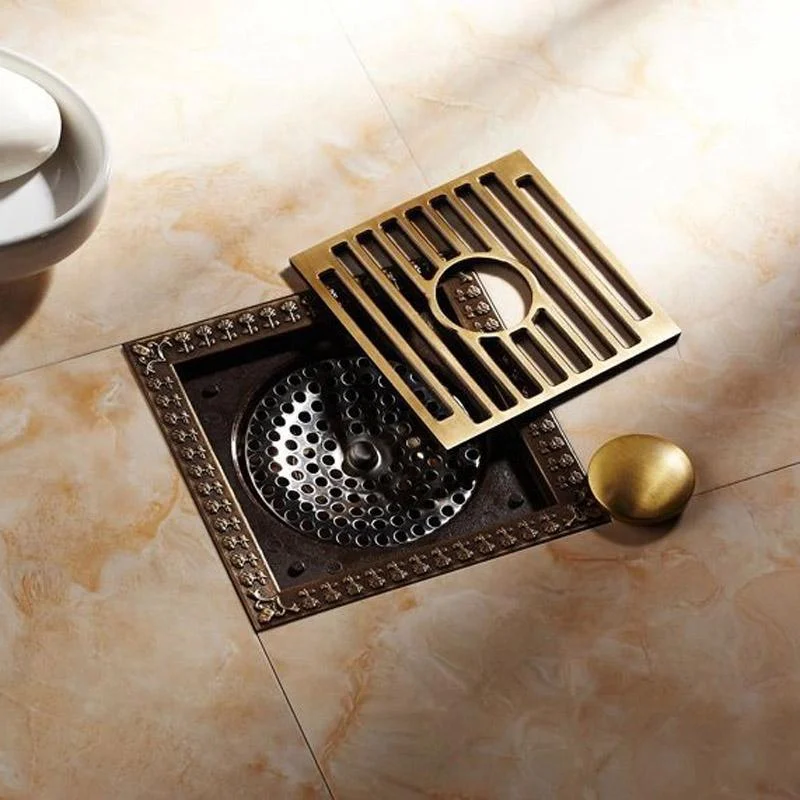 Decorative Brass Bathroom Floor Waste Drain, Square Shower Floor Drain -Bathlova