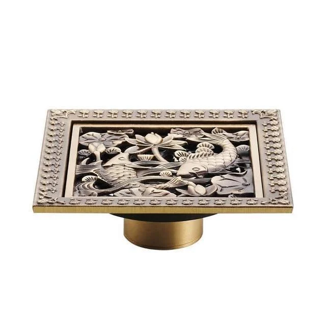 Decorative Brass Bathroom Floor Waste Drain, Square Shower Floor Drain -Bathlova