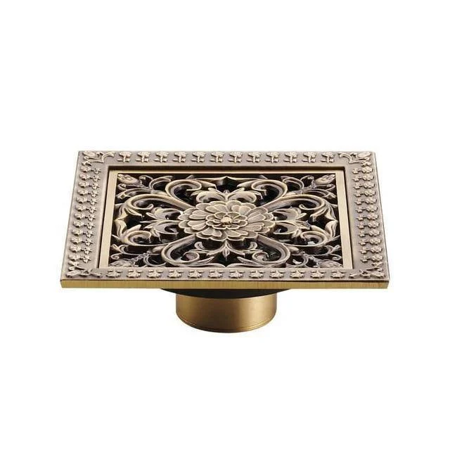 Decorative Brass Bathroom Floor Waste Drain, Square Shower Floor Drain -Bathlova