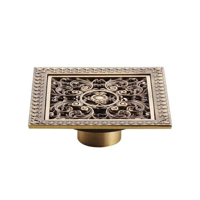 Decorative Brass Bathroom Floor Waste Drain, Square Shower Floor Drain -Bathlova