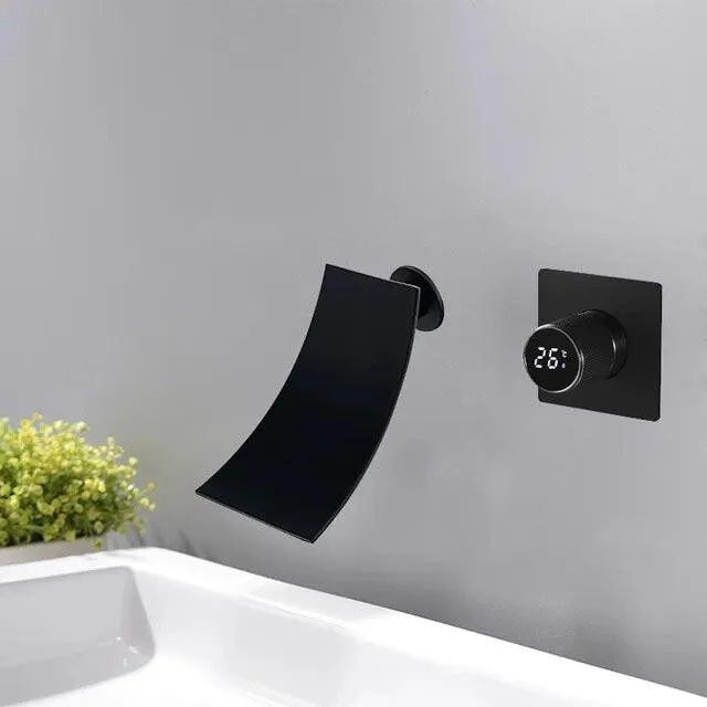 Digital Display Bathroom Tap Wall Mounted Waterfall Basin Tap -Bathlova