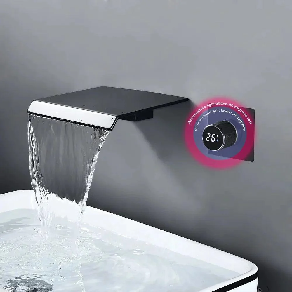 Digital Display Bathroom Tap Wall Mounted Waterfall Basin Tap -Bathlova