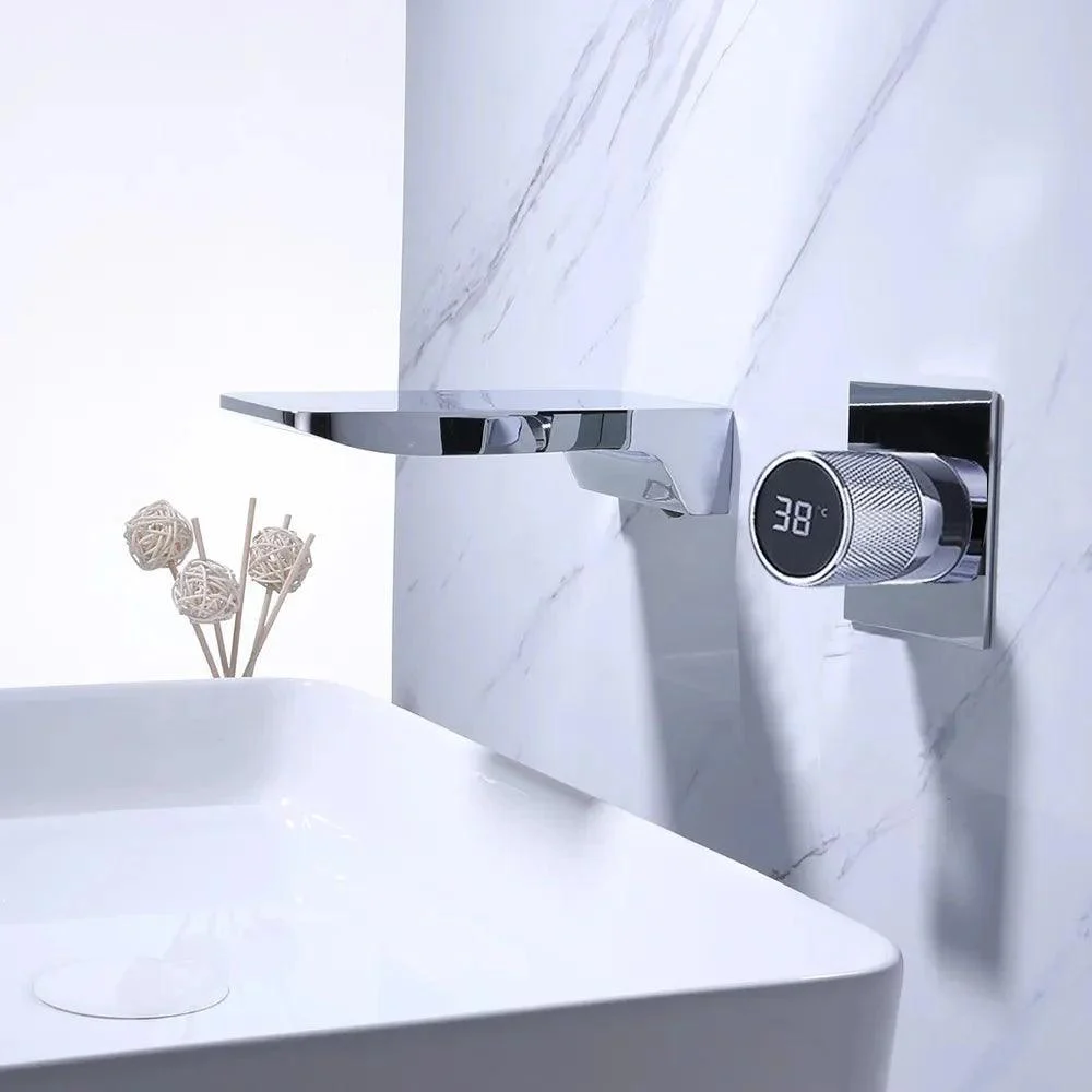 Digital Display Bathroom Tap Wall Mounted Waterfall Basin Tap -Bathlova