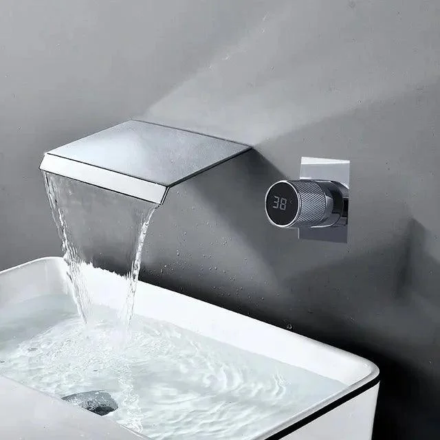 Digital Display Bathroom Tap Wall Mounted Waterfall Basin Tap -Bathlova