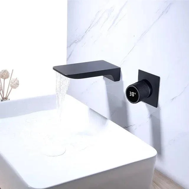 Digital Display Bathroom Tap Wall Mounted Waterfall Basin Tap -Bathlova