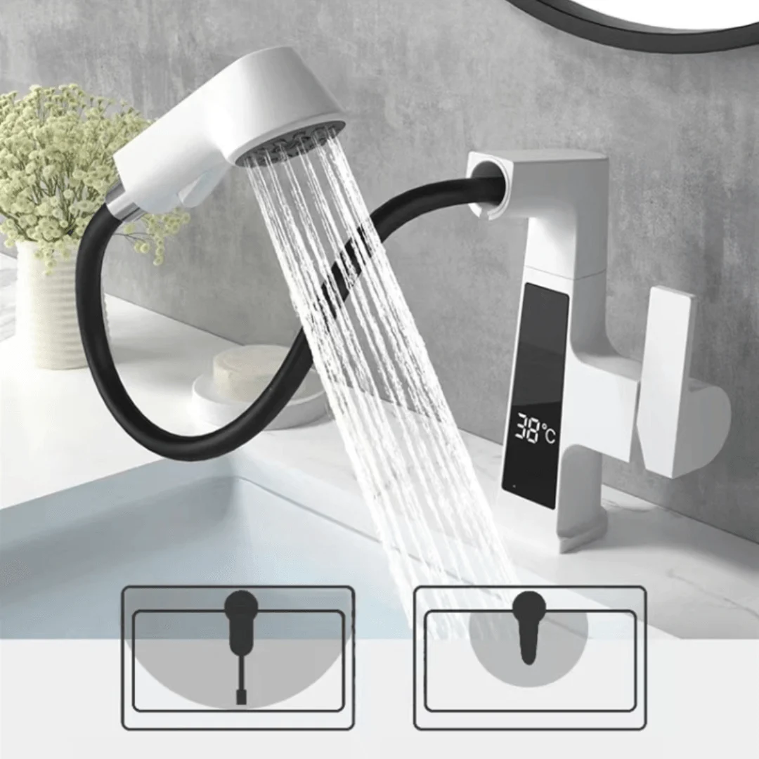 Digital-Display Bathroom Tap with Pull-out Spray -Bathlova