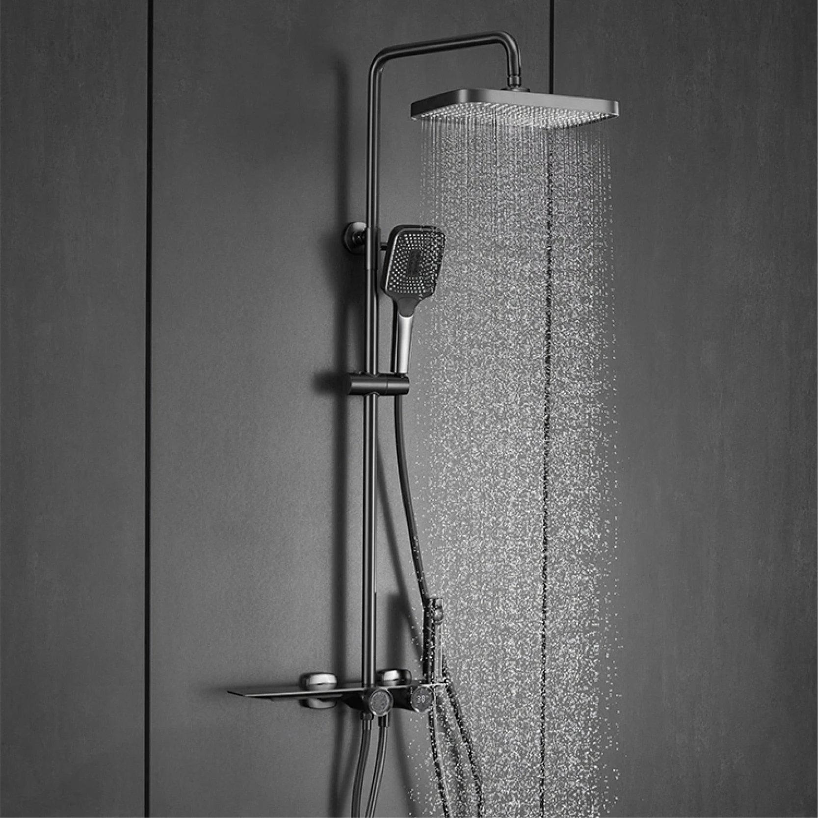 Digital Display Design Waterfall Water Outlet Dual Control Shower Tap -Bathlova