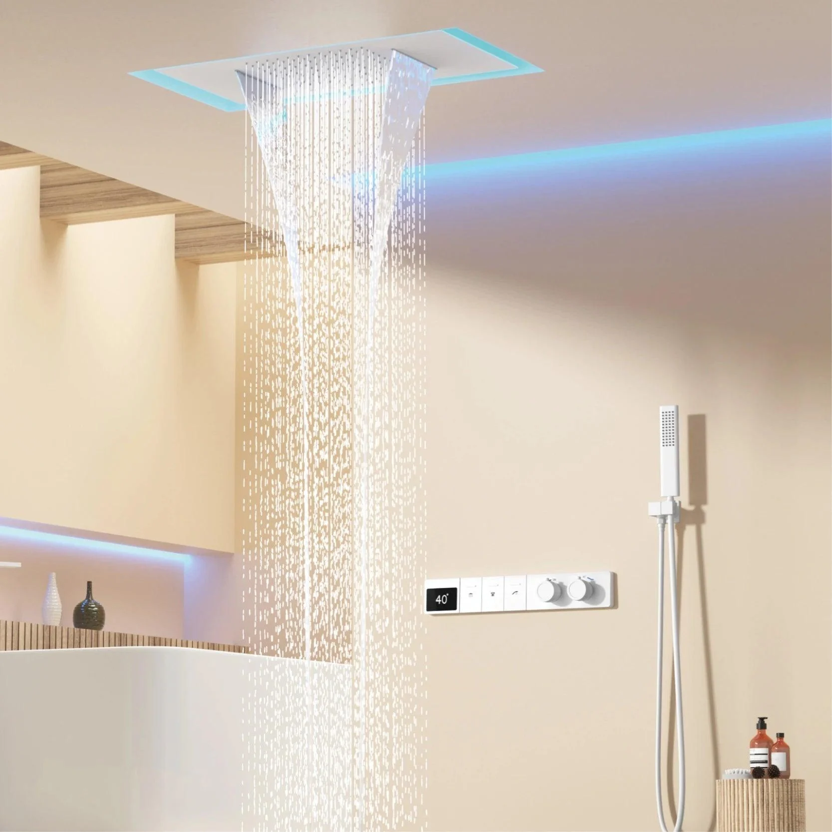 Digital Display Shower System With Hidden Design Wall Mounted Tap -Bathlova