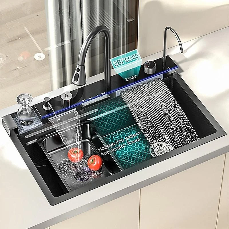 Digital Display Stainless Steel Kitchen Sink with Waterfall Tap -Bathlova