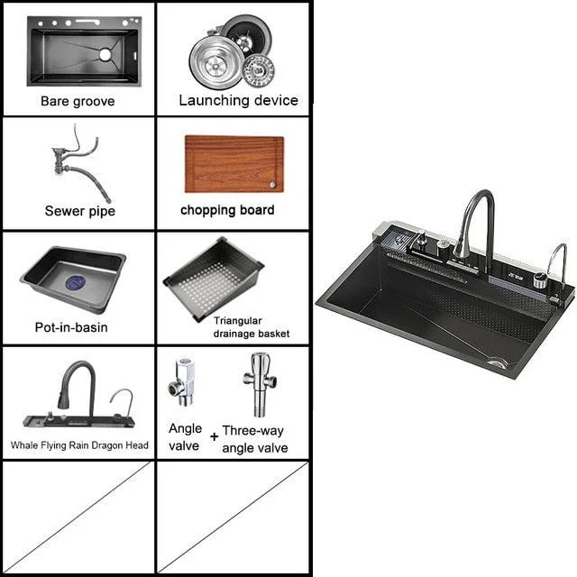 Digital Display Stainless Steel Kitchen Sink with Waterfall Tap -Bathlova