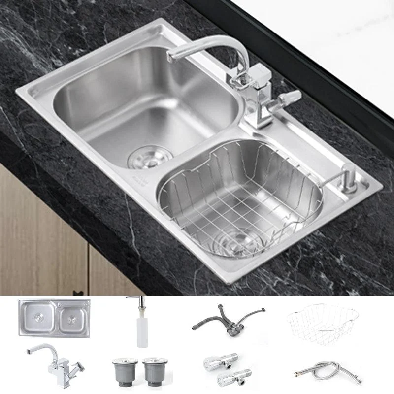 Dirt Resistant Kitchen Double Sink Stainless Steel Drop-In Kitchen Sink -Bathlova