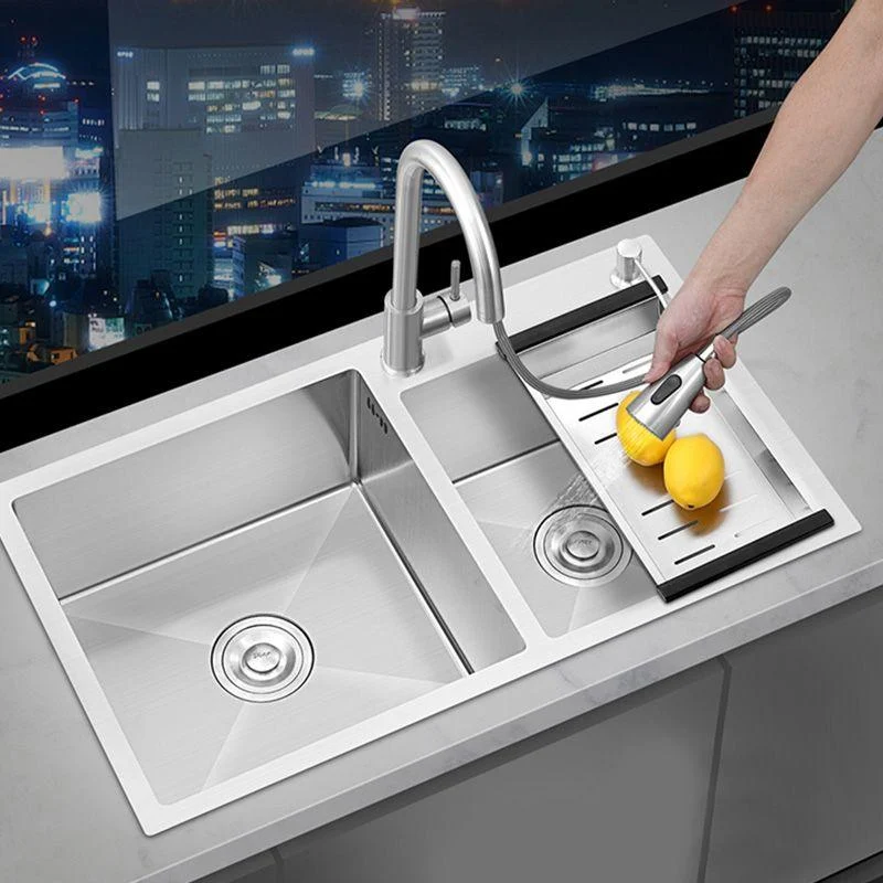 Dirt Resistant Kitchen Sink Soundproof Detail Kitchen Double Sink with Overflow Hole -Bathlova