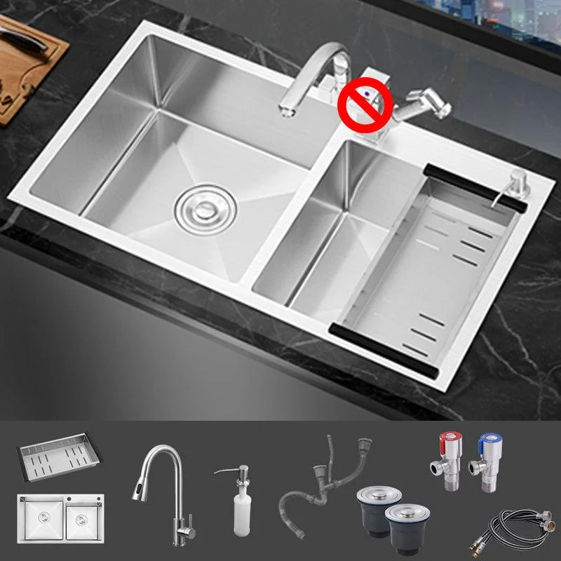 Dirt Resistant Kitchen Sink Soundproof Detail Kitchen Double Sink with Overflow Hole -Bathlova