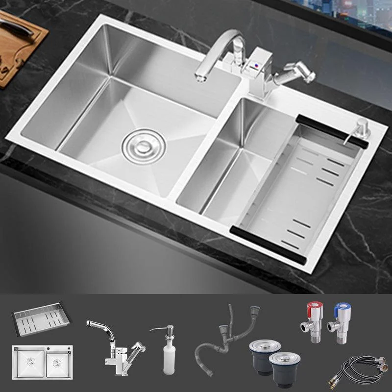 Dirt Resistant Kitchen Sink Soundproof Detail Kitchen Double Sink with Overflow Hole -Bathlova