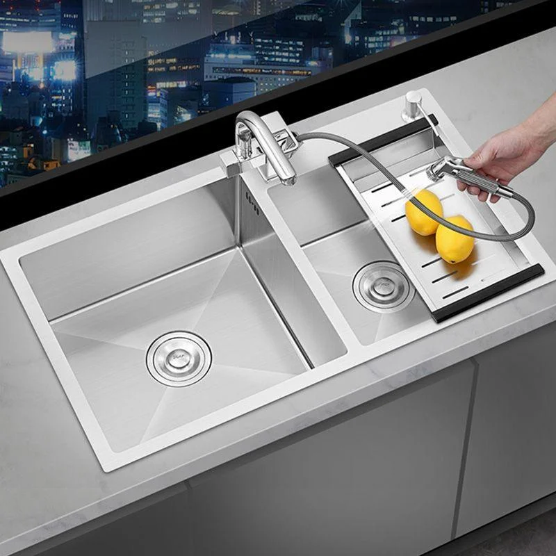 Dirt Resistant Kitchen Sink Soundproof Detail Kitchen Double Sink with Overflow Hole -Bathlova