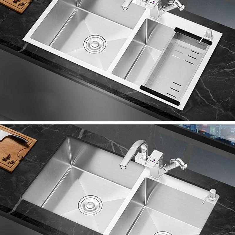 Dirt Resistant Kitchen Sink Soundproof Detail Kitchen Double Sink with Overflow Hole -Bathlova