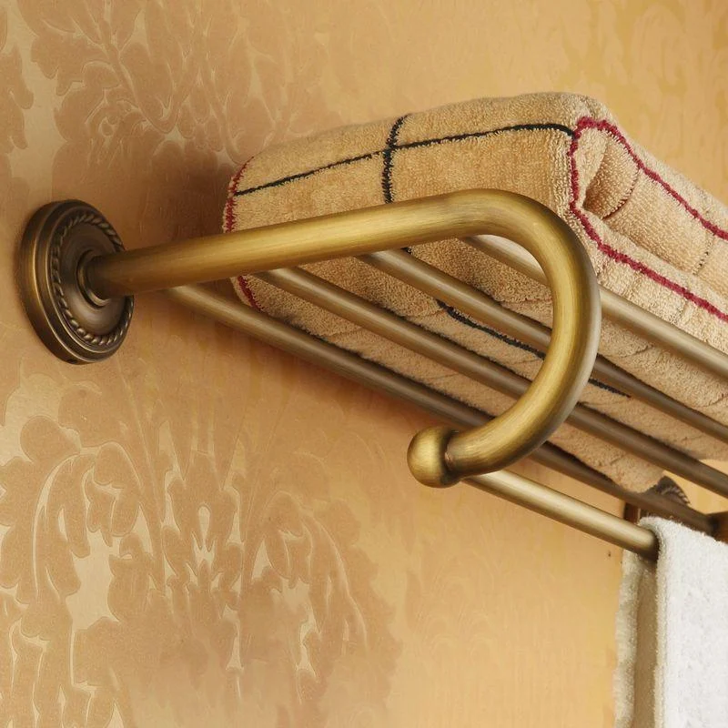 Distressed Brass Traditional Bathroom Set with Bath Shelf/Paper Holder & Towel Bar -Bathlova