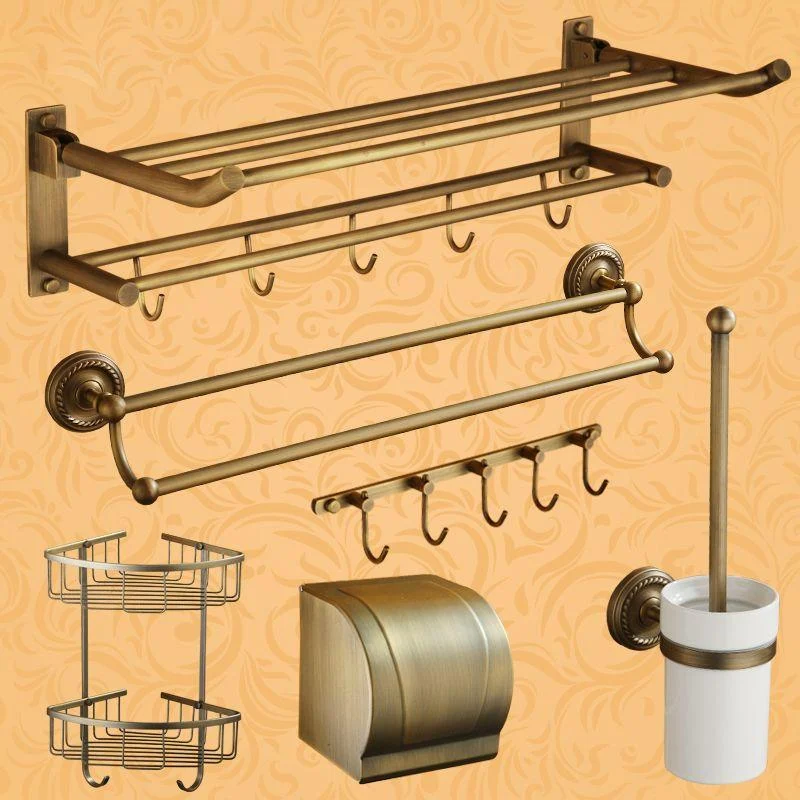 Distressed Brass Traditional Bathroom Set with Bath Shelf/Paper Holder & Towel Bar -Bathlova