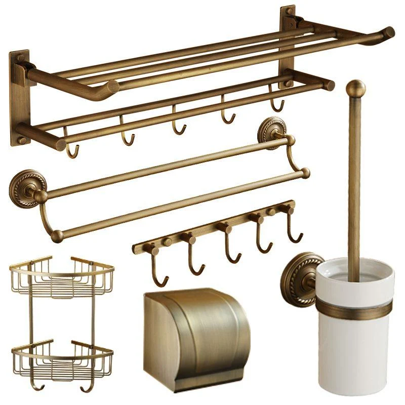 Distressed Brass Traditional Bathroom Set with Bath Shelf/Paper Holder & Towel Bar -Bathlova