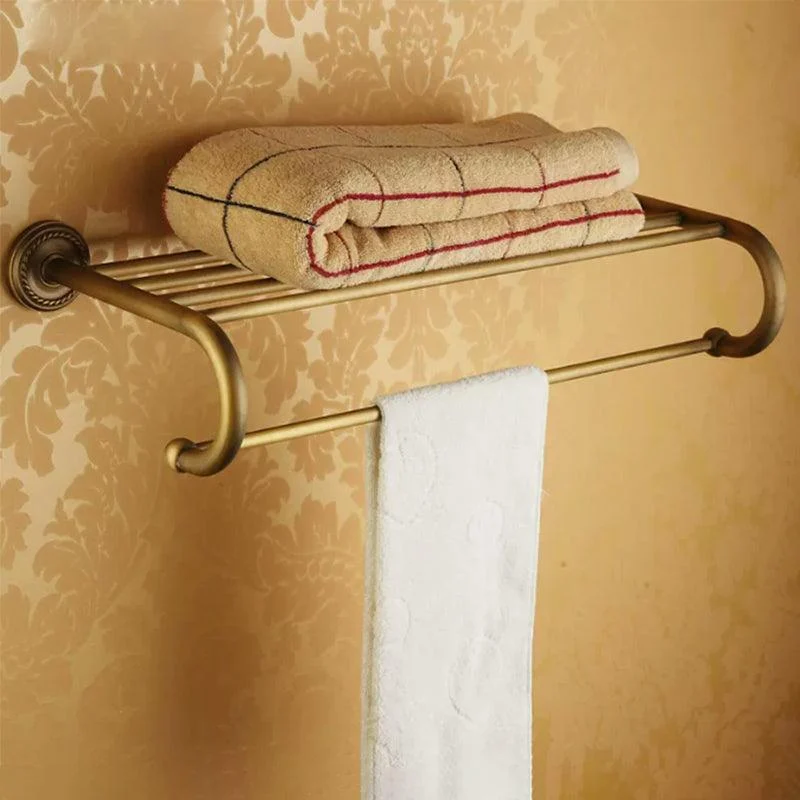 Distressed Brass Traditional Bathroom Set with Bath Shelf/Paper Holder & Towel Bar -Bathlova