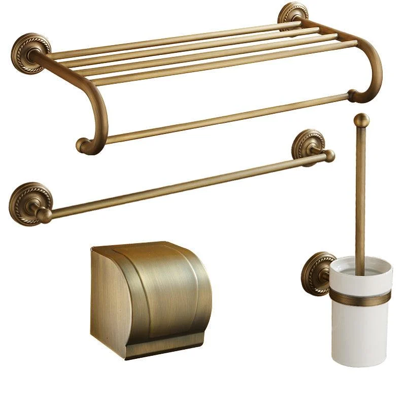 Distressed Brass Traditional Bathroom Set with Bath Shelf/Paper Holder & Towel Bar -Bathlova