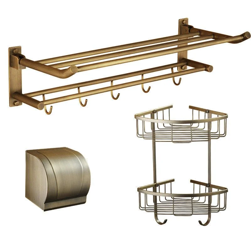 Distressed Brass Traditional Bathroom Set with Bath Shelf/Paper Holder & Towel Bar -Bathlova