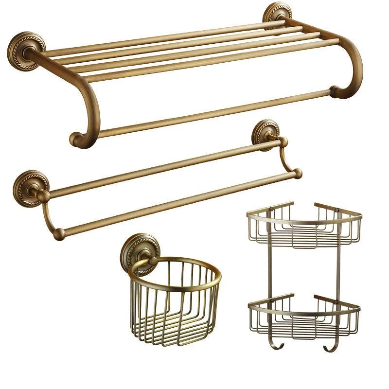 Distressed Brass Traditional Bathroom Set with Bath Shelf/Paper Holder & Towel Bar -Bathlova