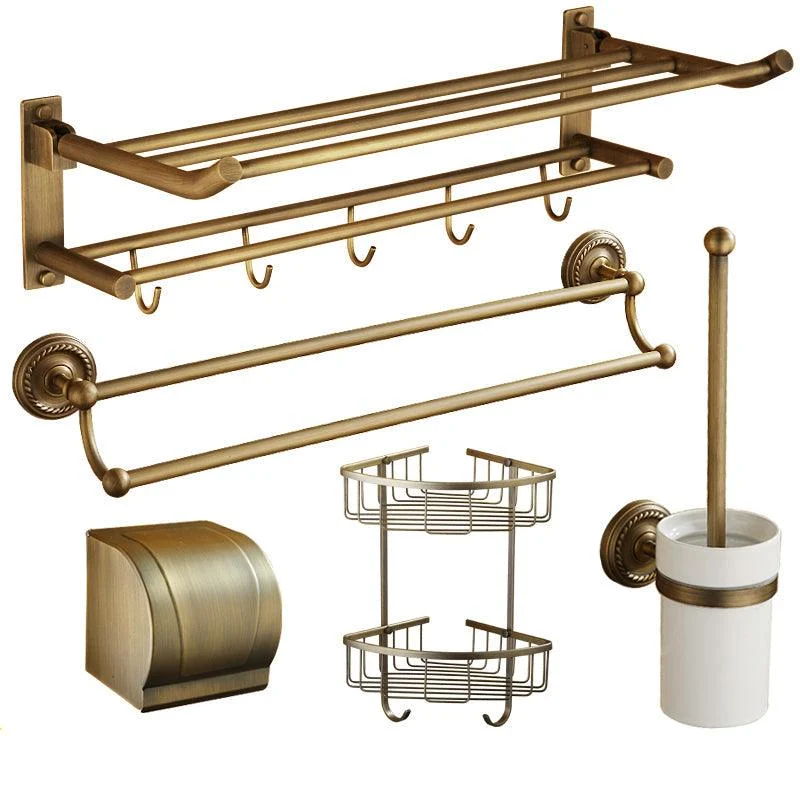 Distressed Brass Traditional Bathroom Set with Bath Shelf/Paper Holder & Towel Bar -Bathlova