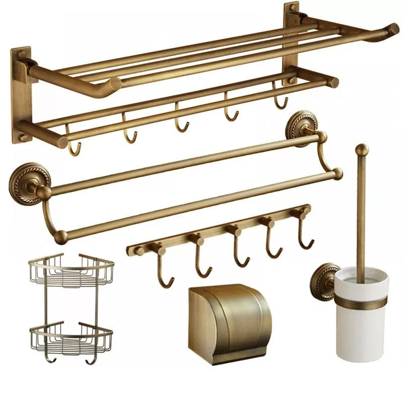 Distressed Brass Traditional Bathroom Set with Bath Shelf/Paper Holder & Towel Bar -Bathlova